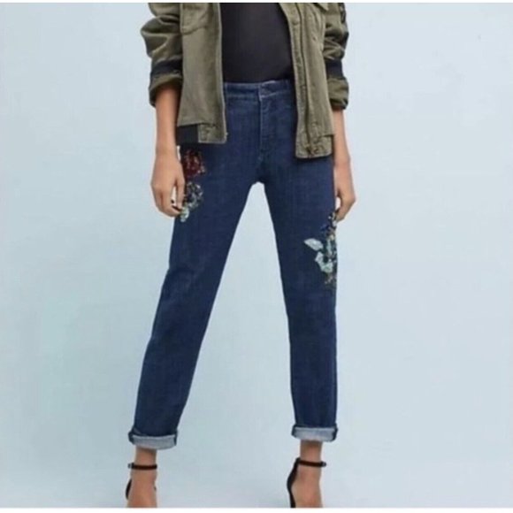 Pilcro and the Letterpress Denim - Pilcro and the Letterpress Womens Sz 29 Slim Boyfriend Sequins Embroidered Jeans
